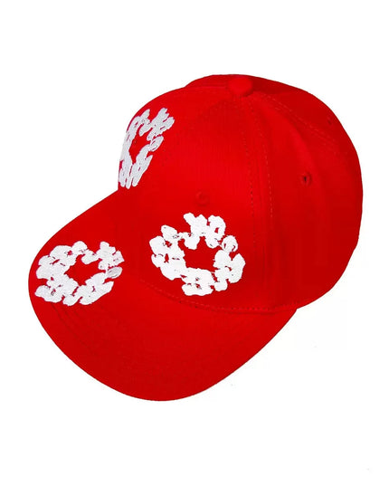 Unisex Denim Tears Kapok Embroidered Baseball Cap – Flat Brim Adjustable Sun Hat Red One Size Fits All Hats