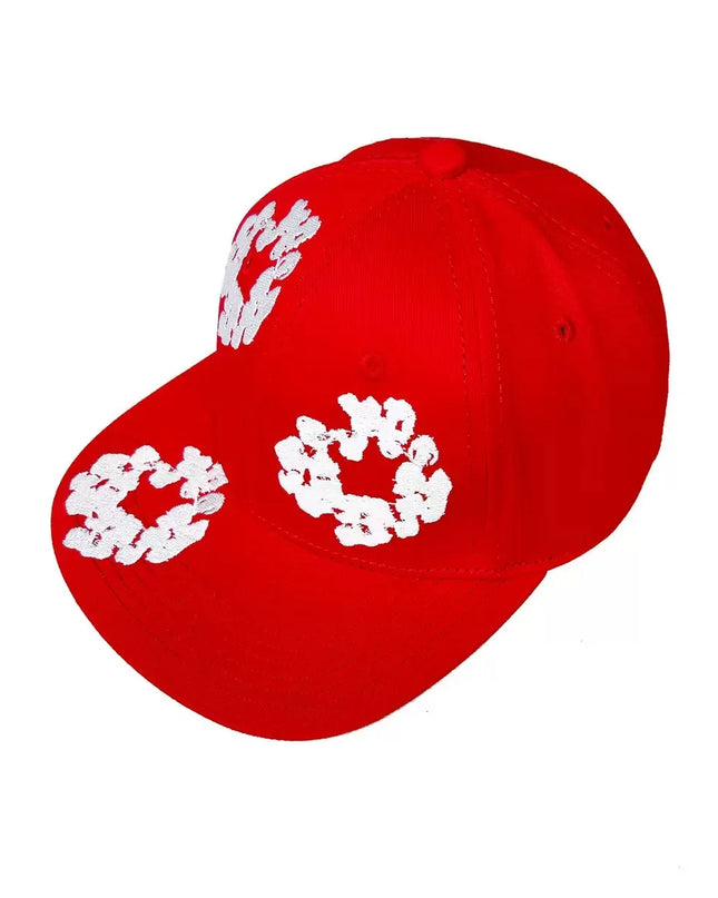 Unisex Denim-Tears Kapok Embroidered Baseball Cap – Flat Brim Adjustable Sun Hat Red One Size Fits All Hats