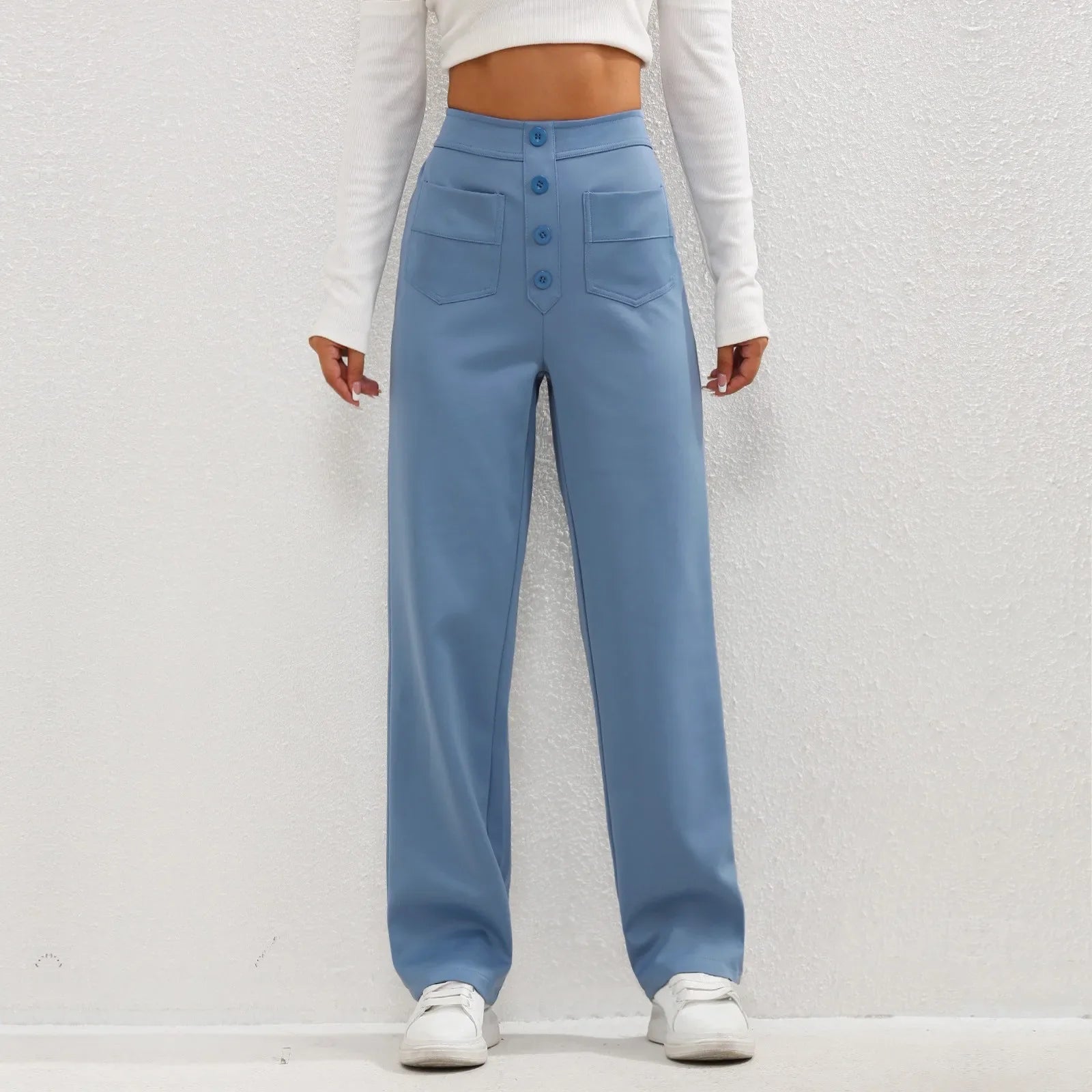 Brooklyn | Luxe High Waist Elastic Pants Blue PANT