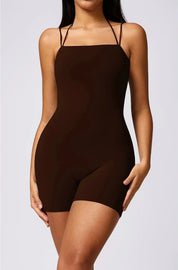 Women's Open Back Athletic Jumpsuit Deep Coffee Jumpsuit
