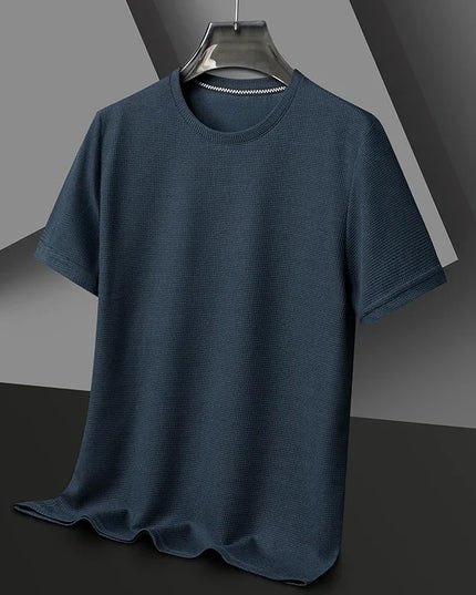 Men’s Summer Waffle Knit Round Neck T-Shirt – Lightweight Casual Tee Navy Blue Men T-Shirts