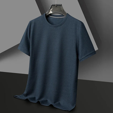 Men’s Summer Waffle Knit Round Neck T-Shirt – Lightweight Casual Tee Navy Blue Men T-Shirts