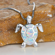 Ocean's Promise Opal Turtle Necklace Silver White Necklace
