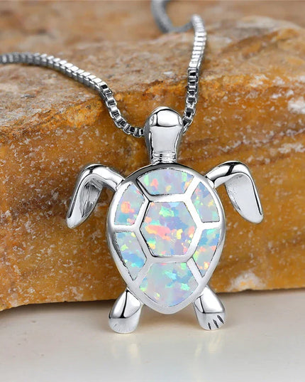 Ocean's Promise Opal Turtle Necklace Silver White Necklace