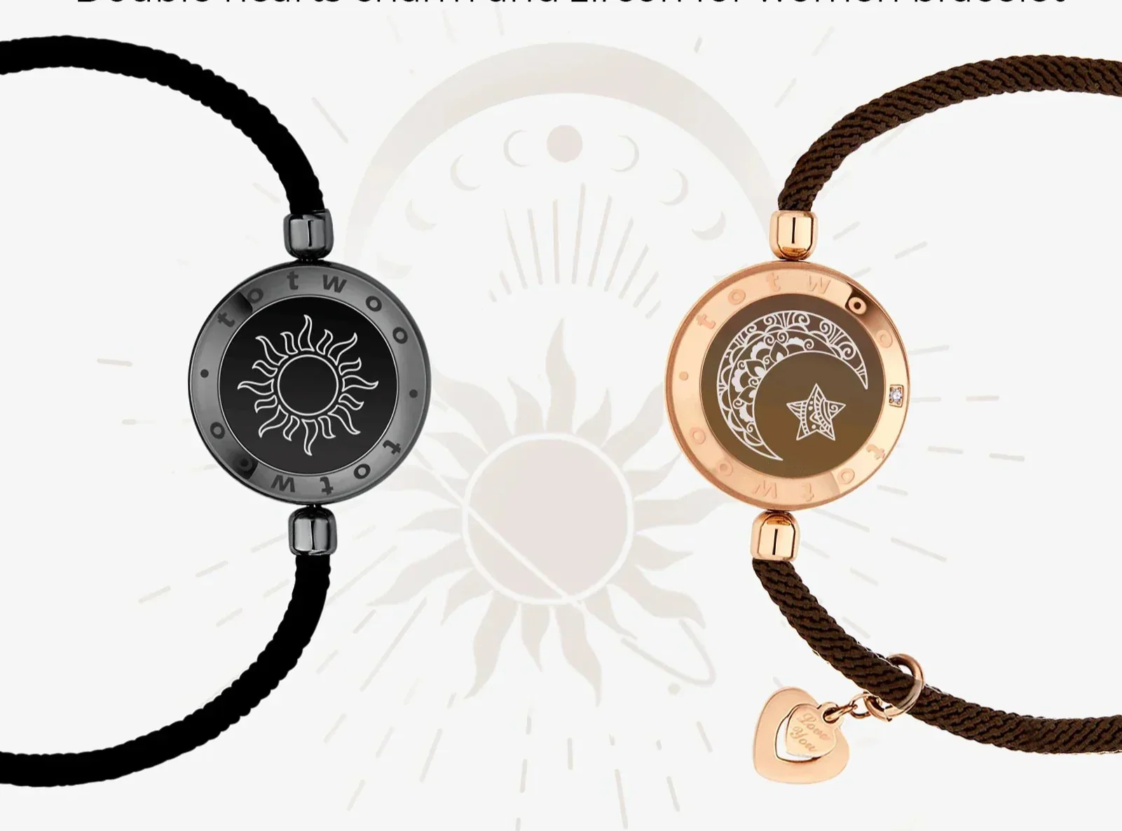 Sun and Moon totwoo Love Bracelets,Long Distance Relationship touch Light up & Vibrate Bracelets for Couples, Gifts Jewellery