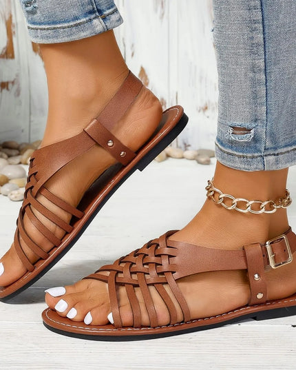 Sophie™ – Retro Cross-Strap Sandals Brown Sandals