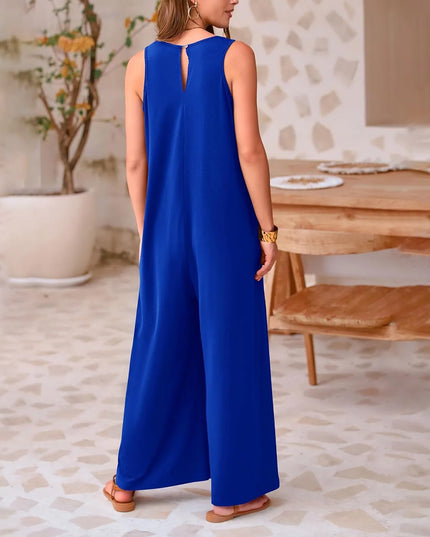 Women's Sleeveless V-Neck Wide‑Leg Jumpsuit Dresses