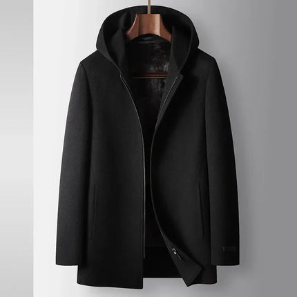 100% Woolen Hooded Coat Black Coat