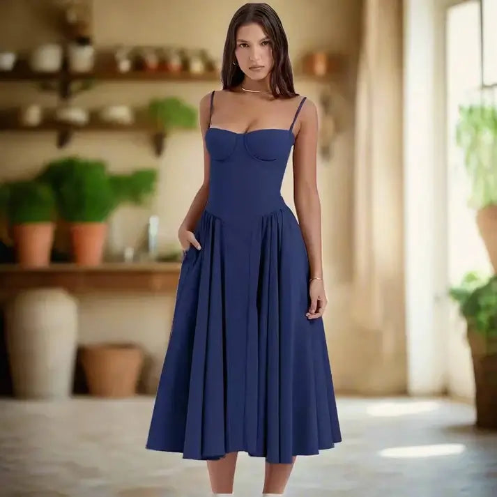 Waist Sculpting Sundress Blue