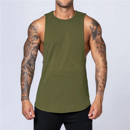 Men's Breathable Cotton Gym Tank Top Army Green Tank Top