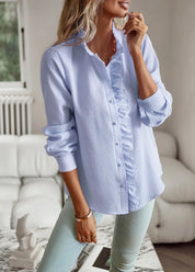 Nora I Elegant Office Frill with Stand-Up Collar Shirt Women Blouse