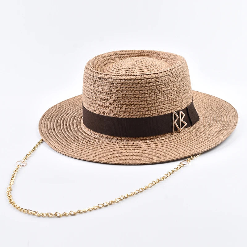 Summer Straw Hats for Women Ribbon Decoration Elegant Ladies Party Dress Hats Travel Beach Sun Hat Chapeau Femme