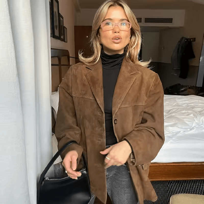 Women Vintage Suede Jackets Coffee Jacket