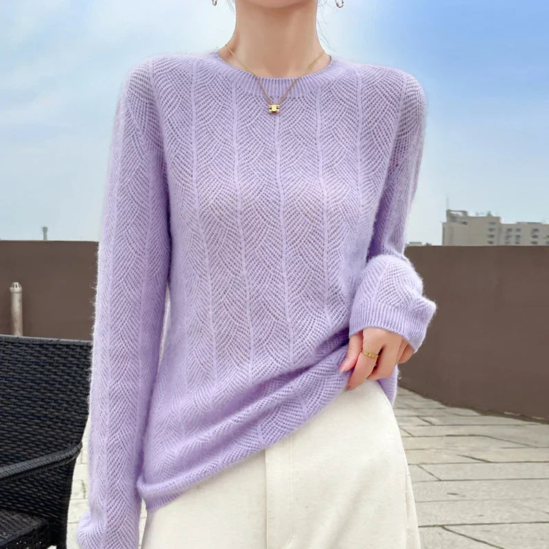 Portofino Knit Sweater – Merino Chevron Luxe Knits Purple Women Winter Sweaters