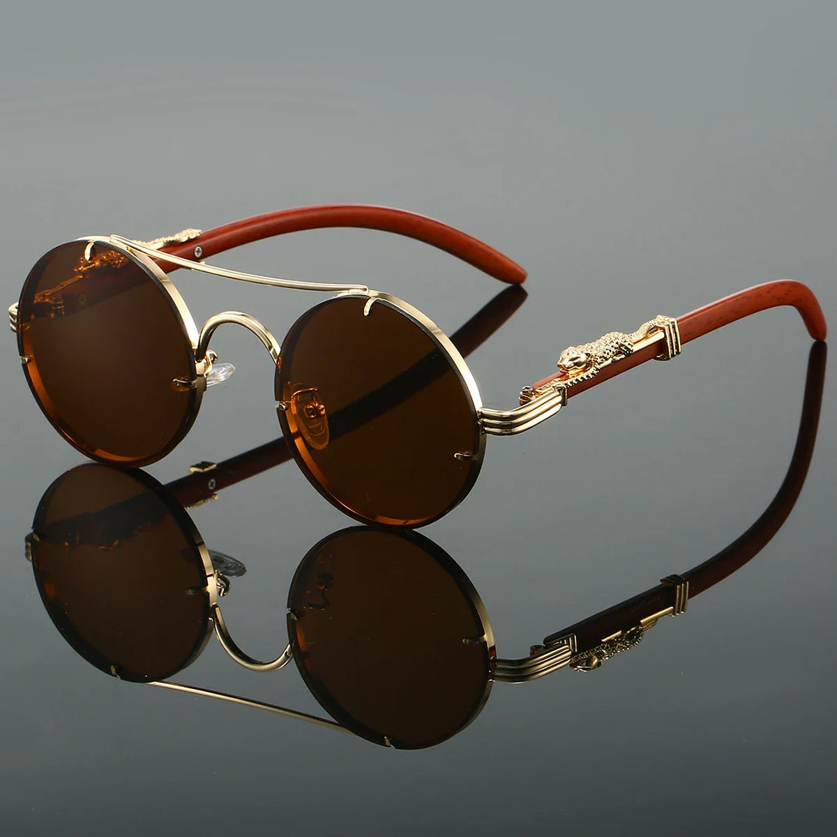 "Panther" Vintage Sunglasses – UV400 Unisex Retro Oval Eyewear Brown Sunglasses