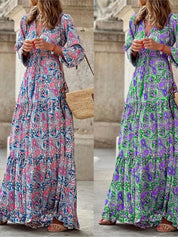 Women’s Boho V-Neck Printed Midi Dress Dresses