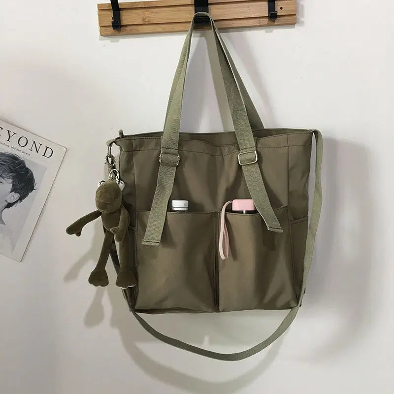 Waterproof Oxford Large-Capacity Women's Tote Bag Green with Frog Tote Bags
