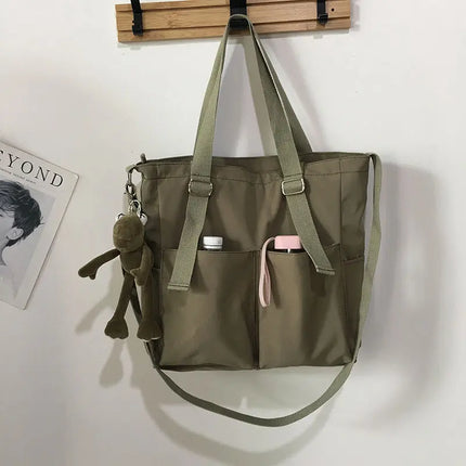Waterproof Oxford Large-Capacity Women's Tote Bag Green with Frog Tote Bags