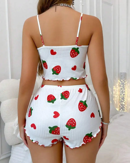 Women’s Strawberry Print Milk-Silk Cami & Shorts Pajama Set Women's Tops