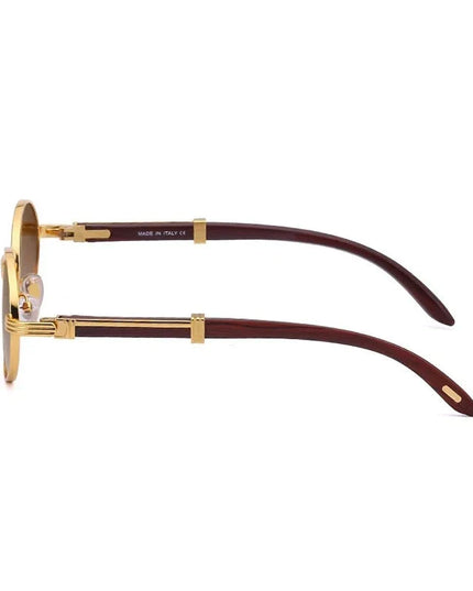 Enzo™ Premium Oval Sunglasses – UV400 Wooden & Metal Frame Sunglasses