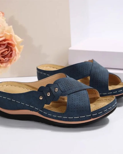 Celeste™ - Genuine Leather Tassel Moccasins Navy Blue Sandals