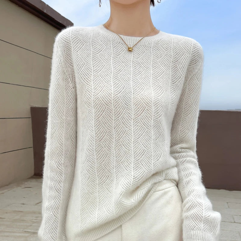 Portofino Knit Sweater – Merino Chevron Luxe Knits White Women Winter Sweaters