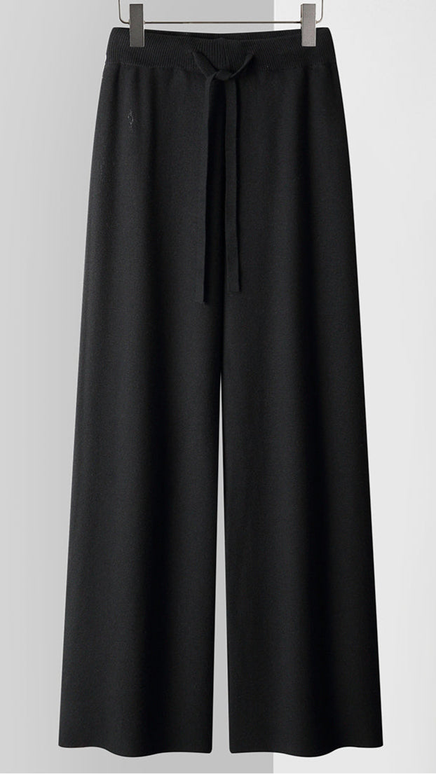 Capri Knit Trousers – Cashmere-Blend Wide-Leg Pants Black Trousers