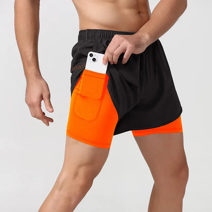Men's 2-in-1 Quick-Dry Running Shorts with Phone Pocket Fluorescent Orange Shorts