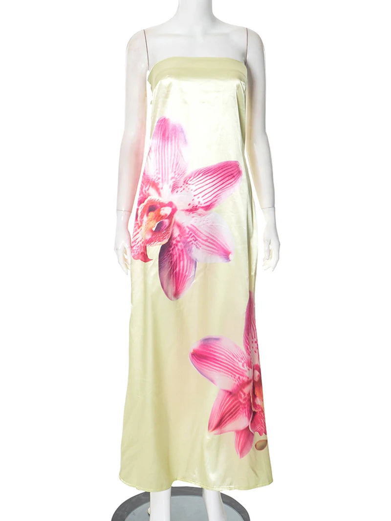 Lily Print Satin Strapless Maxi Dress Dresses