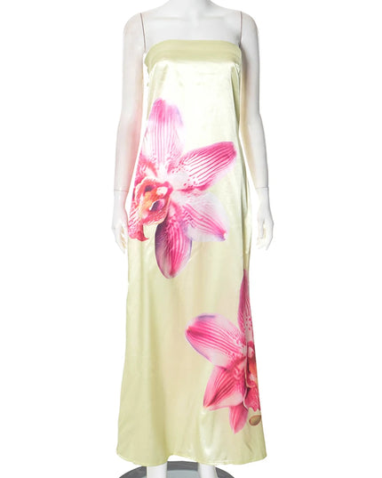 Lily Print Satin Strapless Maxi Dress Dresses