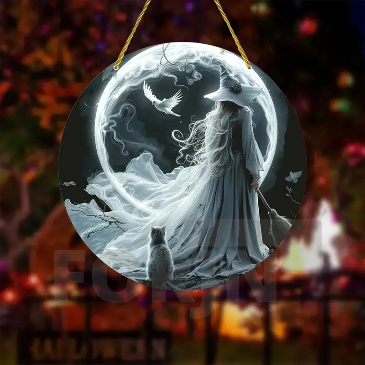 Moonlit Witch & Broom Acrylic Suncatcher 5 Halloween Decorations