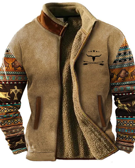 "Outwest" Sherpa Jacket – Ultra Warm Cozy Fleece Outerwear Brown - Patterned Jacket