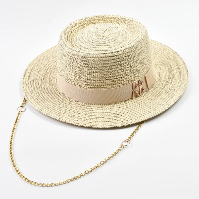 Summer Straw Hats for Women Ribbon Decoration Elegant Ladies Party Dress Hats Travel Beach Sun Hat Chapeau Femme Beige One Size