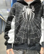 Y2K Spider Print Hooded Hoodie – Hip-Hop Style Black Men's Hoodie