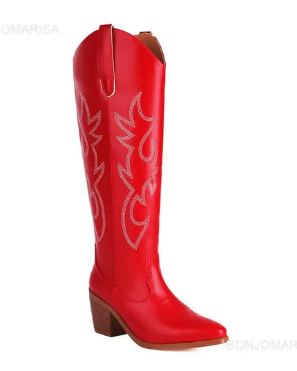 Chunky Heel Cowboy Cowgirl Boots Red Boots