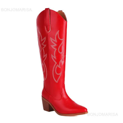 Chunky Heel Cowboy Cowgirl Boots Red Boots