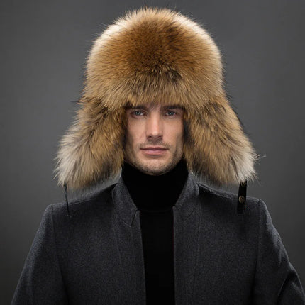 Faux Fur Hat – Unisex Winter Ear Flap Trapper Hat Beige Hats