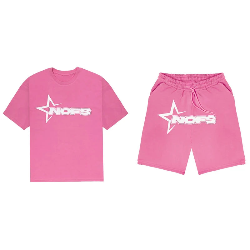 Men’s Summer Breathable Two-Piece Sports Set – T-Shirt & Shorts for Running & Gym Pink Set Two-Piece Sports Set