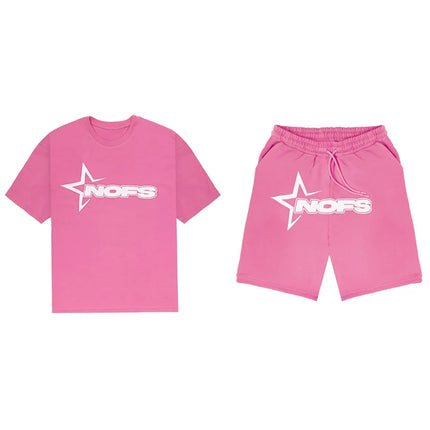 Men’s Summer Breathable Two-Piece Sports Set – T-Shirt & Shorts for Running & Gym Pink Set Two-Piece Sports Set