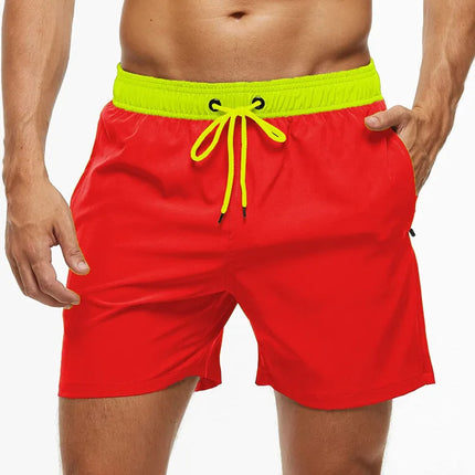 Men's Quick-Dry Swim Trunks with Zipper Pockets GreenRed Shorts