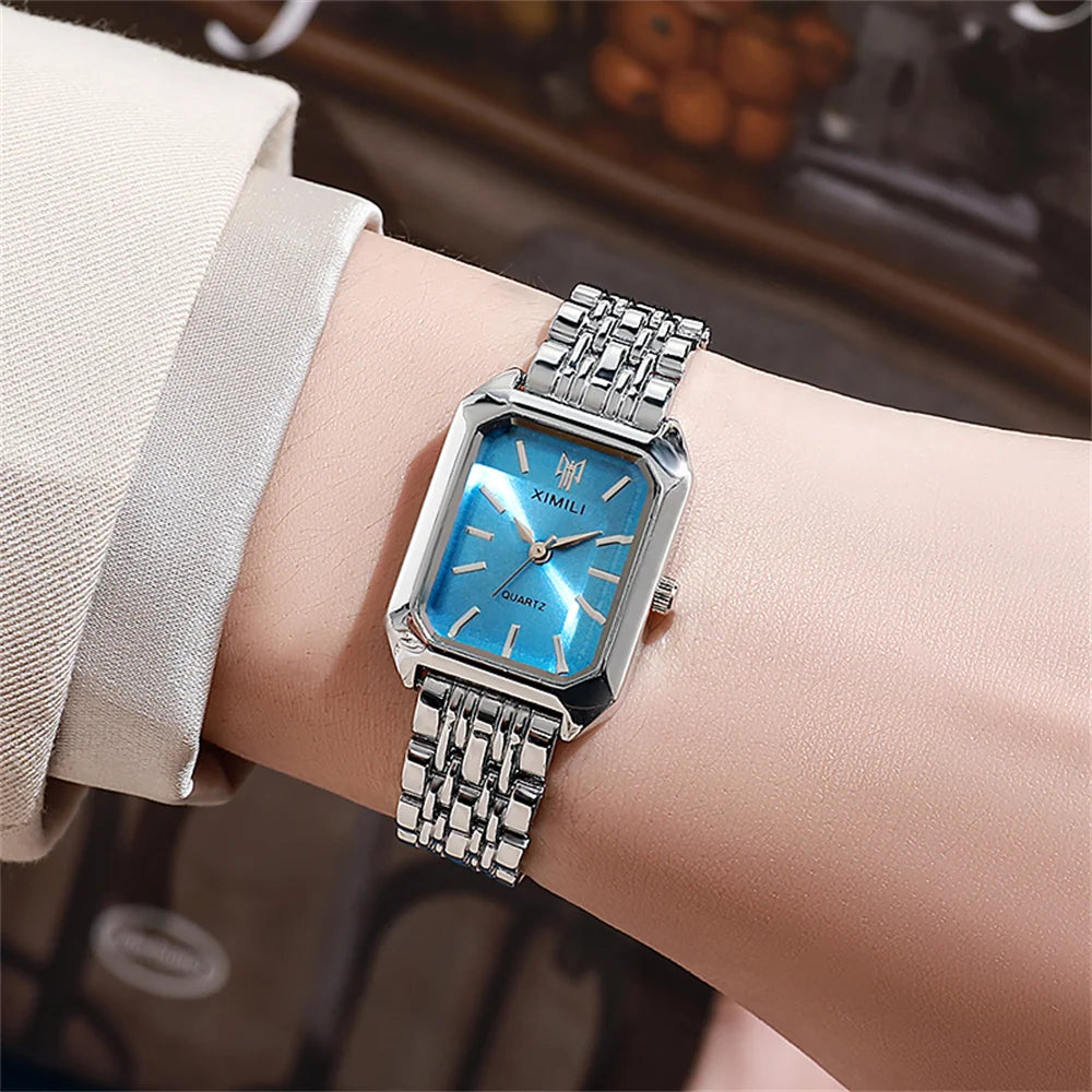 Square Gold-Plated Quartz Watch – Elegant Women blue 1 Women's Accessories
