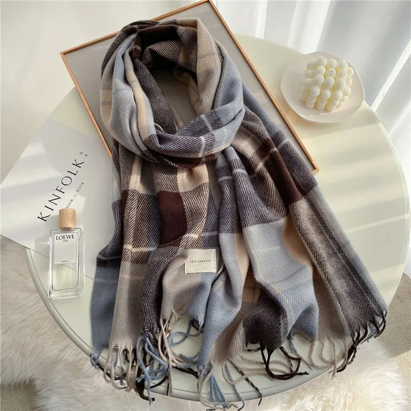 Whisper Plaid Scarf – Ultra-Soft Cashmere Blend Wrap Ash Gray Women's Clothing