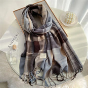 Whisper Plaid Scarf – Ultra-Soft Cashmere Blend Wrap Ash Gray Women's Clothing