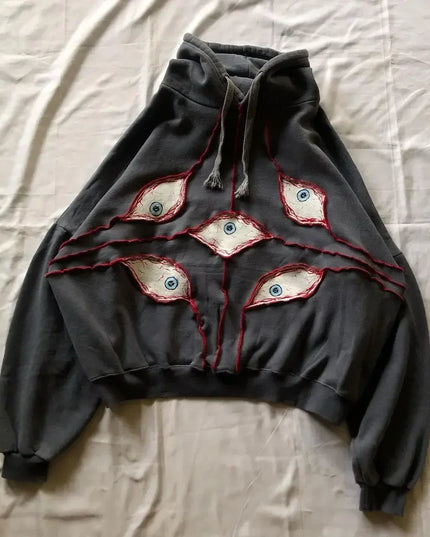 Harajuku Eye Patchwork Hoodie Grey Men's Hoodie