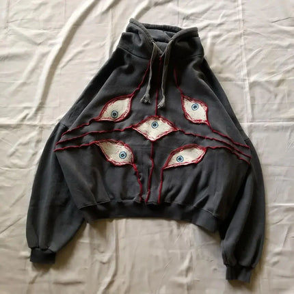 Harajuku Eye Patchwork Hoodie Grey Men's Hoodie