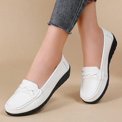 Diana™ - Genuine Leather Moccasin White Shoes