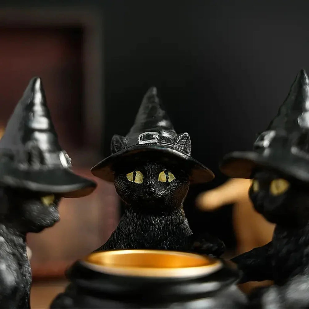 Witches Cat Cauldron Tea Light Holder Halloween Decorations