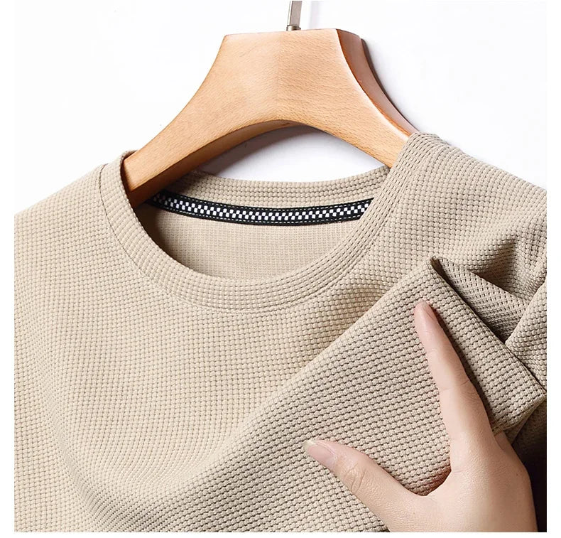 Men’s Summer Waffle Knit Round Neck T-Shirt – Lightweight Casual Tee Men T-Shirts