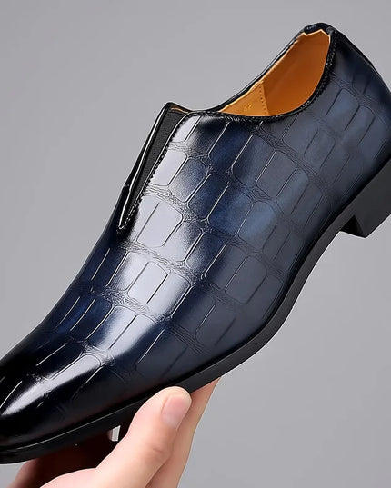 George™ Slip-On Leather Loafers – Stone Pattern Blue Shoes