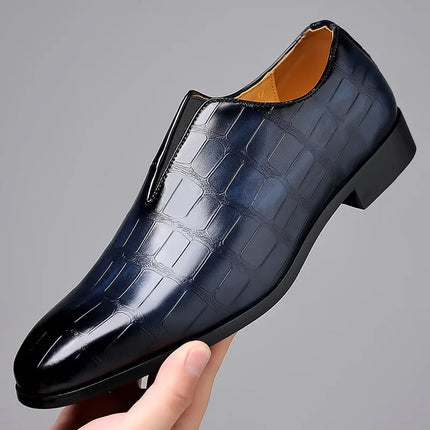 George™ Slip-On Leather Loafers – Stone Pattern Blue Shoes